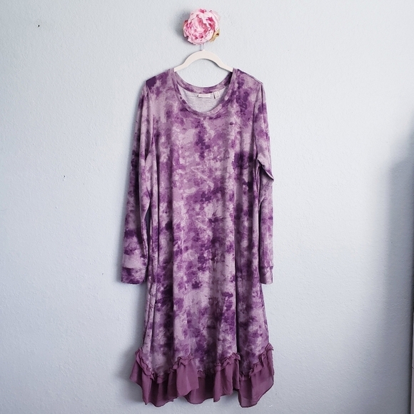 Logo Purple Tie Dye Long Sleeve Maxi Dress - Picture 1 of 8